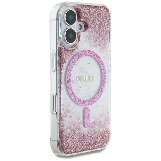 Husa pentru iPhone 16 - Guess Hardcase Resin Bottom Glitter MagSafe (GUHMP16SRGRGEP) - Pink