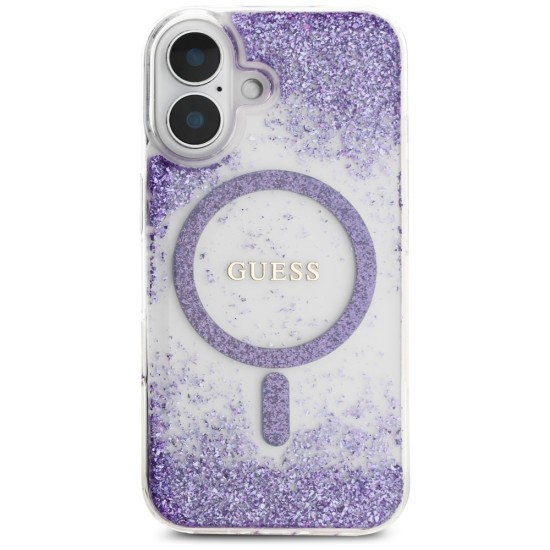 Husa pentru iPhone 16 - Guess Hardcase Resin Bottom Glitter MagSafe (GUHMP16SRGRGEU) - Purple