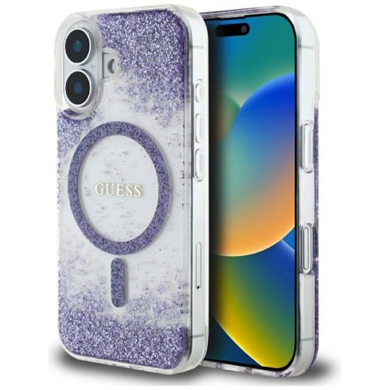 Husa pentru iPhone 16 - Guess Hardcase Resin Bottom Glitter MagSafe (GUHMP16SRGRGEU) - Purple