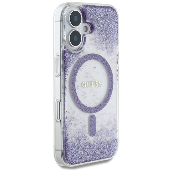 Husa pentru iPhone 16 - Guess Hardcase Resin Bottom Glitter MagSafe (GUHMP16SRGRGEU) - Purple