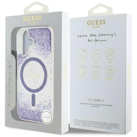 Husa pentru iPhone 16 - Guess Hardcase Resin Bottom Glitter MagSafe (GUHMP16SRGRGEU) - Purple