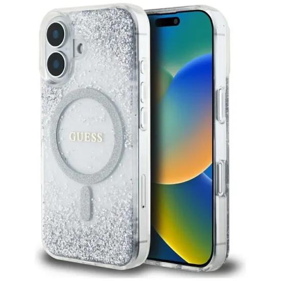 Husa pentru iPhone 16 - Guess Hardcase Resin Gradient Glitter MagSafe (GUHMP16SRGRGES) - Silver Husa pentru iPhone 16 - Guess Hardcase Resin Gradient Glitter MagSafe (GUHMP16SRGRGES) - Silver