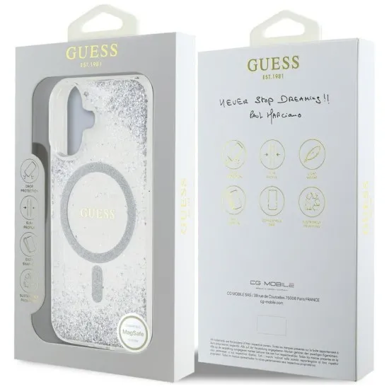 Husa pentru iPhone 16 - Guess Hardcase Resin Gradient Glitter MagSafe (GUHMP16SRGRGES) - Silver Husa pentru iPhone 16 - Guess Hardcase Resin Gradient Glitter MagSafe (GUHMP16SRGRGES) - Silver