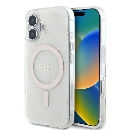 Husa pentru iPhone 16 - Guess IML 4G Background MagSafe (GUHMP16SH4DTEH) - White Husa pentru iPhone 16 - Guess IML 4G Background MagSafe (GUHMP16SH4DTEH) - White