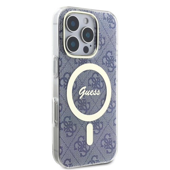 Husa pentru iPhone 16 - Guess IML 4G MagSafe (GUHMP16SH4STB) - Blue