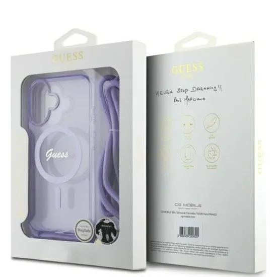 Husa pentru iPhone 16 - Guess IML Crossbody Cord Script MagSafe (GUHMP16SHCTSGNSU) - Purple Husa pentru iPhone 16 - Guess IML Crossbody Cord Script MagSafe (GUHMP16SHCTSGNSU) - Purple