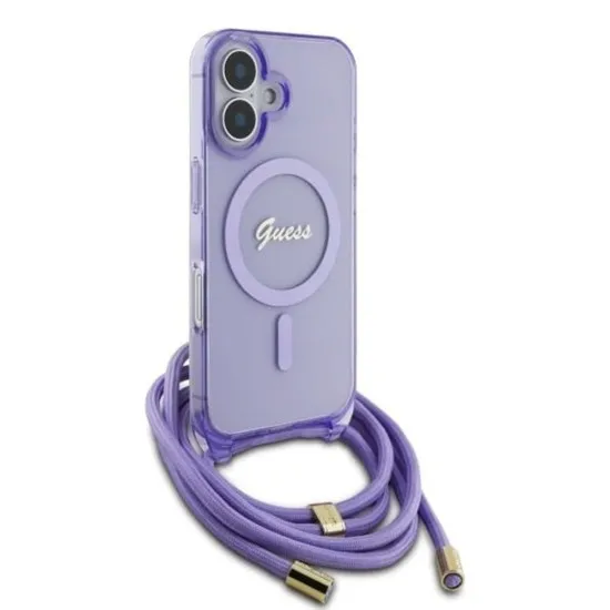 Husa pentru iPhone 16 - Guess IML Crossbody Cord Script MagSafe (GUHMP16SHCTSGNSU) - Purple Husa pentru iPhone 16 - Guess IML Crossbody Cord Script MagSafe (GUHMP16SHCTSGNSU) - Purple