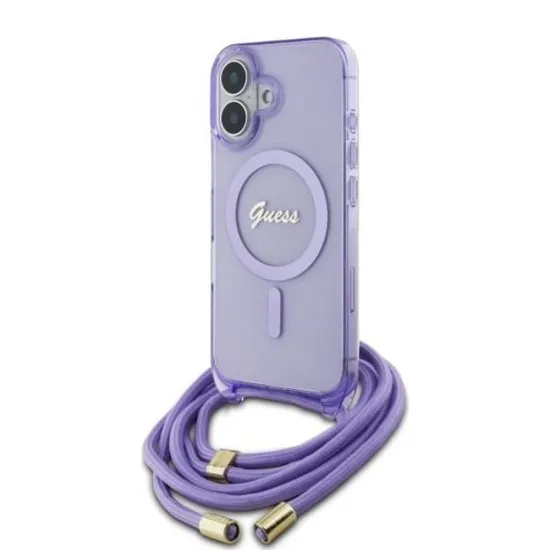 Husa pentru iPhone 16 - Guess IML Crossbody Cord Script MagSafe (GUHMP16SHCTSGNSU) - Purple Husa pentru iPhone 16 - Guess IML Crossbody Cord Script MagSafe (GUHMP16SHCTSGNSU) - Purple