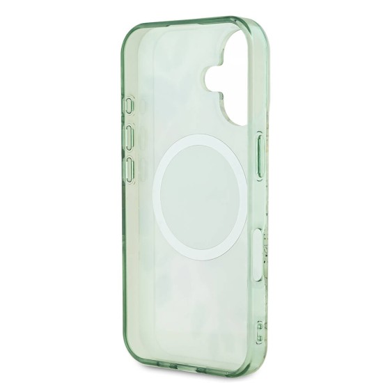 Husa pentru iPhone 16 - Guess IML Flower & Tonal Circle MagSafe (GUHMP16SHFWBDCEN) - Green