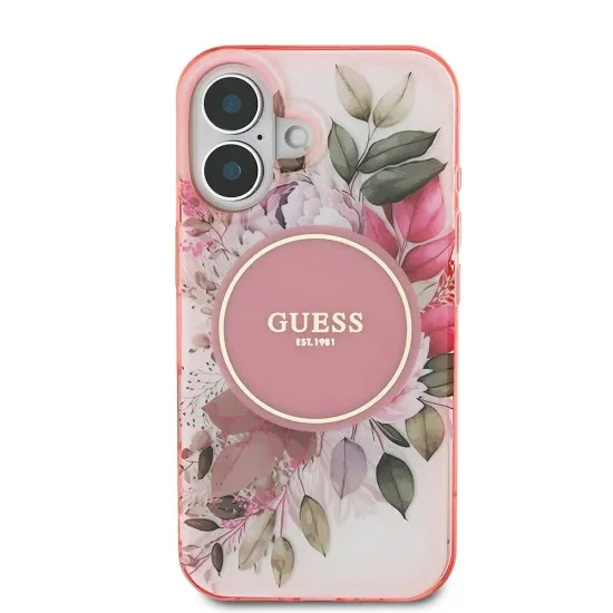 Husa pentru iPhone 16 - Guess IML Flower & Tonal Circle MagSafe (GUHMP16SHFWBDCEP) - Pink Husa pentru iPhone 16 - Guess IML Flower & Tonal Circle MagSafe (GUHMP16SHFWBDCEP) - Pink
