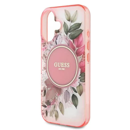 Husa pentru iPhone 16 - Guess IML Flower & Tonal Circle MagSafe (GUHMP16SHFWBDCEP) - Pink Husa pentru iPhone 16 - Guess IML Flower & Tonal Circle MagSafe (GUHMP16SHFWBDCEP) - Pink