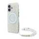 Husa pentru iPhone 16 - Guess IML Flowers Allover Electro With Pearl Strap MagSafe (GUHMP16SHCPOFPH) - White