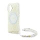 Husa pentru iPhone 16 - Guess IML Flowers Allover Electro With Pearl Strap MagSafe (GUHMP16SHCPOFPH) - White