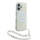 Husa pentru iPhone 16 - Guess IML Flowers Allover Electro With Pearl Strap MagSafe (GUHMP16SHCPOFPH) - White