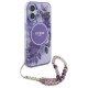 Husa pentru iPhone 16 - Guess IML Flowers with Pearl Strap MagSafe (GUHMP16SHFWBRCESU) - Purple