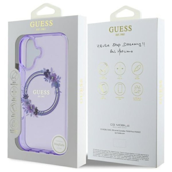 Husa pentru iPhone 16 - Guess IML Flowers Wreath MagSafe (GUHMP16SHFWFCP) - Pink