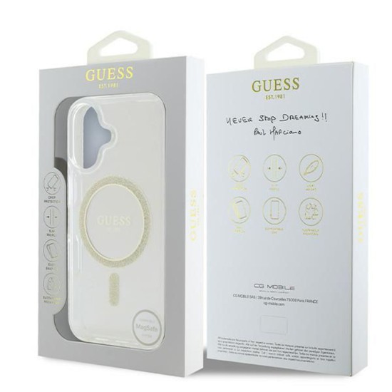 Husa pentru iPhone 16 - Guess IML Glitter Circle MagSafe (GUHMP16SHFGERET) - Clear