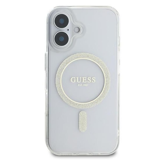 Husa pentru iPhone 16 - Guess IML Glitter Circle MagSafe (GUHMP16SHFGERET) - Clear