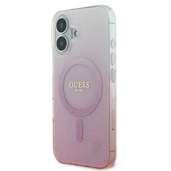 Husa pentru iPhone 16 - Guess IML Glitter Gradient MagSafe (GUHMP16SHGRCELP) - Pink