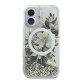 Husa pentru iPhone 16 - Guess Liquid Glitter Flower MagSafe (GUHMP16SLFMWTE) - Beige