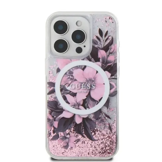 Husa pentru iPhone 16 - Guess Liquid Glitter Flower MagSafe (GUHMP16SLFMWTP) - Pink Husa pentru iPhone 16 - Guess Liquid Glitter Flower MagSafe (GUHMP16SLFMWTP) - Pink