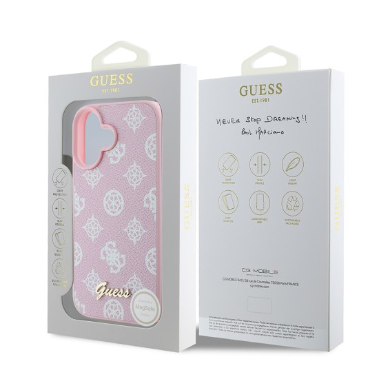 Husa pentru iPhone 16 - Guess Peony Script MagSafe (GUHMP16SPGPYSP) - Pink