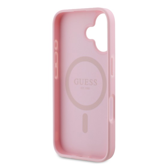 Husa pentru iPhone 16 - Guess Peony Script MagSafe (GUHMP16SPGPYSP) - Pink