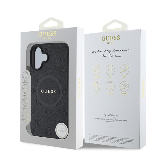 Husa pentru iPhone 16 - Guess Saffiano Peony Classic Logo MagSafe (GUHMP16SPSAPSMEK) - Black