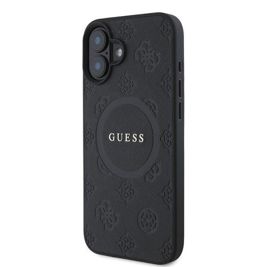 Husa pentru iPhone 16 - Guess Saffiano Peony Classic Logo MagSafe (GUHMP16SPSAPSMEK) - Black