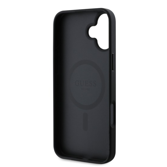 Husa pentru iPhone 16 - Guess Saffiano Peony Classic Logo MagSafe (GUHMP16SPSAPSMEK) - Black