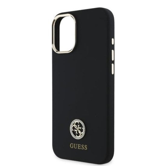 Husa pentru iPhone 16 - Guess Silicone Logo Strass 4G (GUHCP16SM4DGPK) - Black