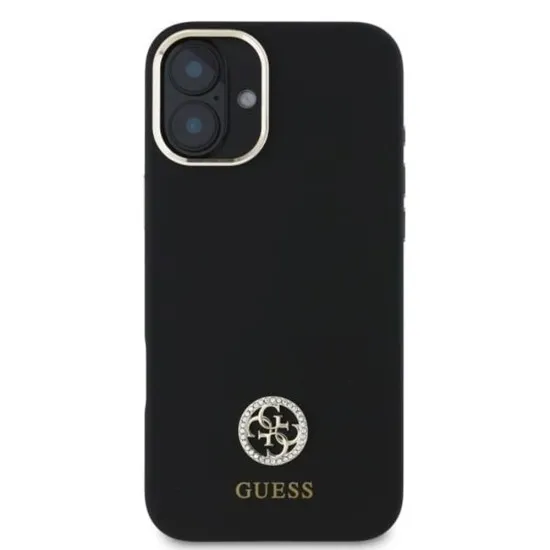 Husa pentru iPhone 16 - Guess Silicone Logo Strass 4G (GUHCP16SM4DGPK) - Black