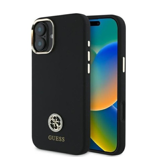 Husa pentru iPhone 16 - Guess Silicone Logo Strass 4G (GUHCP16SM4DGPK) - Black