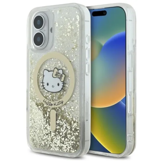 Husa pentru iPhone 16 - Hello Kitty Hardcase Liquid Glitter Fever MagSafe (HKHMP16SLGDIH) - White/Gold Husa pentru iPhone 16 - Hello Kitty Hardcase Liquid Glitter Fever MagSafe (HKHMP16SLGDIH) - White/Gold