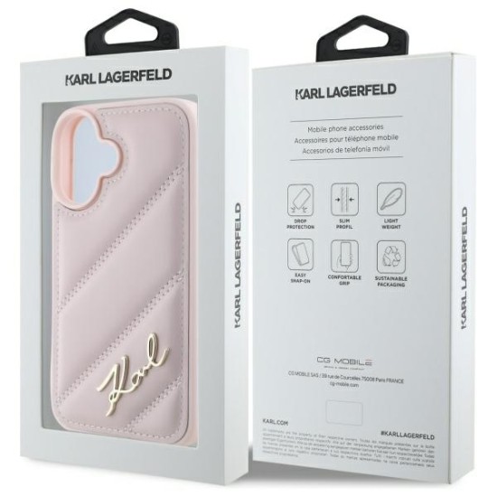 Husa pentru iPhone 16 - Karl Lagerfeld Diagonal Quilted (KLHCP16SPQDSMGP) - Pink