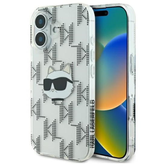 Husa pentru iPhone 16 - Karl Lagerfeld IML Luxury Electroplated (KLHCP16SHKLPCHT) - Transparent Choupette Head