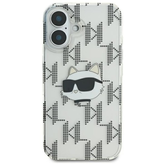 Husa pentru iPhone 16 - Karl Lagerfeld IML Luxury Electroplated (KLHCP16SHKLPCHT) - Transparent Choupette Head