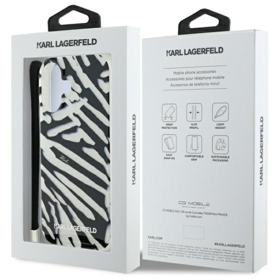 Husa pentru iPhone 16 - Karl Lagerfeld IML Luxury (KLHCP16SHZBPKCCK) - Zebra Pattern&Cord