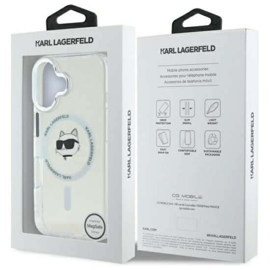 Husa pentru iPhone 16 - Karl Lagerfeld IML MagSafe (KLHMP16SHLSCHH) - White Choupette`s Head