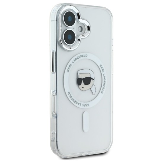 Husa pentru iPhone 16 - Karl Lagerfeld IML MagSafe (KLHMP16SHLSKIH) - White Karl`s Head