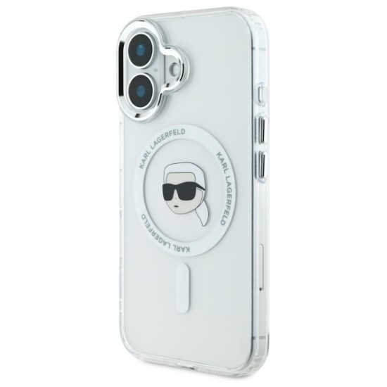 Husa pentru iPhone 16 - Karl Lagerfeld IML MagSafe (KLHMP16SHLSKIH) - White Karl`s Head