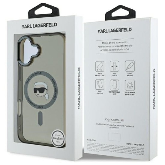 Husa pentru iPhone 16 - Karl Lagerfeld IML MagSafe (KLHMP16SHLSKIK) - Metal Karl`s Head