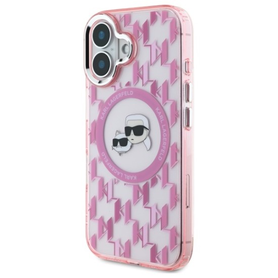 Husa pentru iPhone 16 - Karl Lagerfeld IML MagSafe (KLHMP16SHMCKMHP) - Pink Monogram Karl&Choupette Head