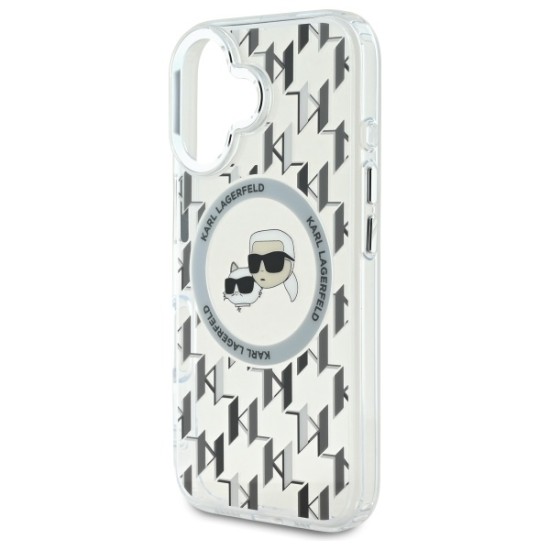 Husa pentru iPhone 16 - Karl Lagerfeld IML MagSafe (KLHMP16SHMCKMHT) - Transparent Monogram Karl&Choupette Head