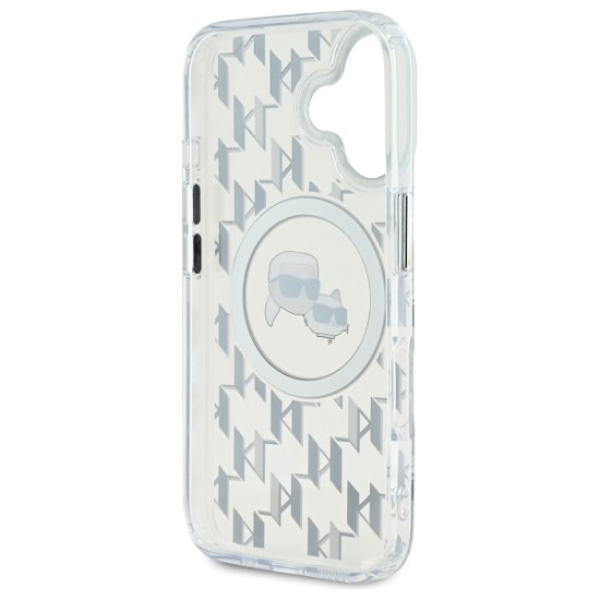 Husa pentru iPhone 16 - Karl Lagerfeld IML MagSafe (KLHMP16SHMCKMHT) - Transparent Monogram Karl&Choupette Head