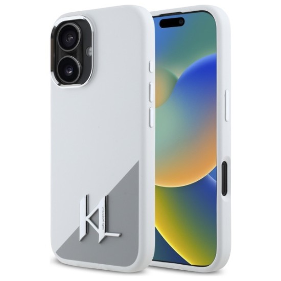 Husa pentru iPhone 16 - Karl Lagerfeld Silicone (KLHMP16SSCMKMPCH) - White Shadow Metal Initial