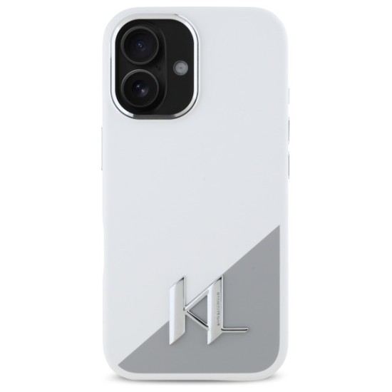 Husa pentru iPhone 16 - Karl Lagerfeld Silicone (KLHMP16SSCMKMPCH) - White Shadow Metal Initial