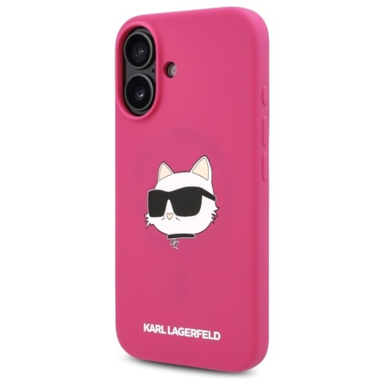 Husa pentru iPhone 16 - Karl Lagerfeld Silicone MagSafe (KLHMP16SSCHPPLF) - Fuchsia Choupette Head