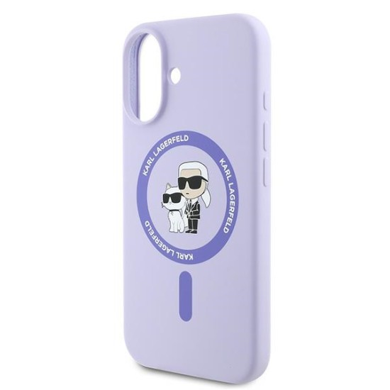 Husa pentru iPhone 16 - Karl Lagerfeld Silicone MagSafe (KLHMP16SSCMKCRHU) - Purple Karl&Choupette