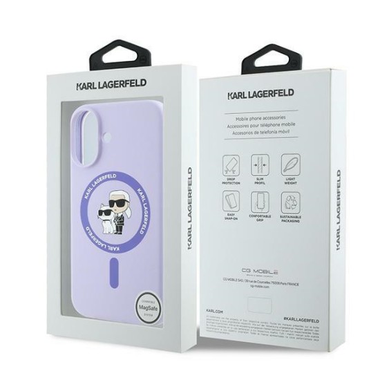 Husa pentru iPhone 16 - Karl Lagerfeld Silicone MagSafe (KLHMP16SSCMKCRHU) - Purple Karl&Choupette